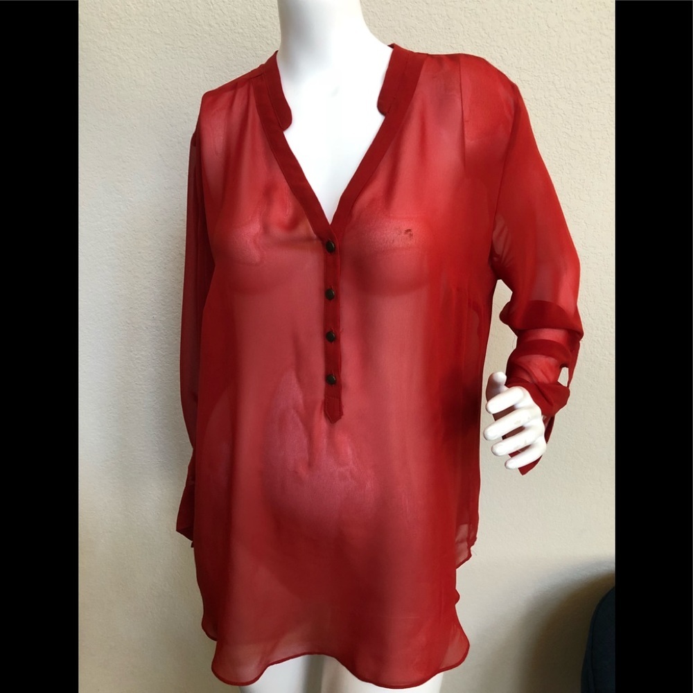 Sheer Red-orange long sleeve blouse​